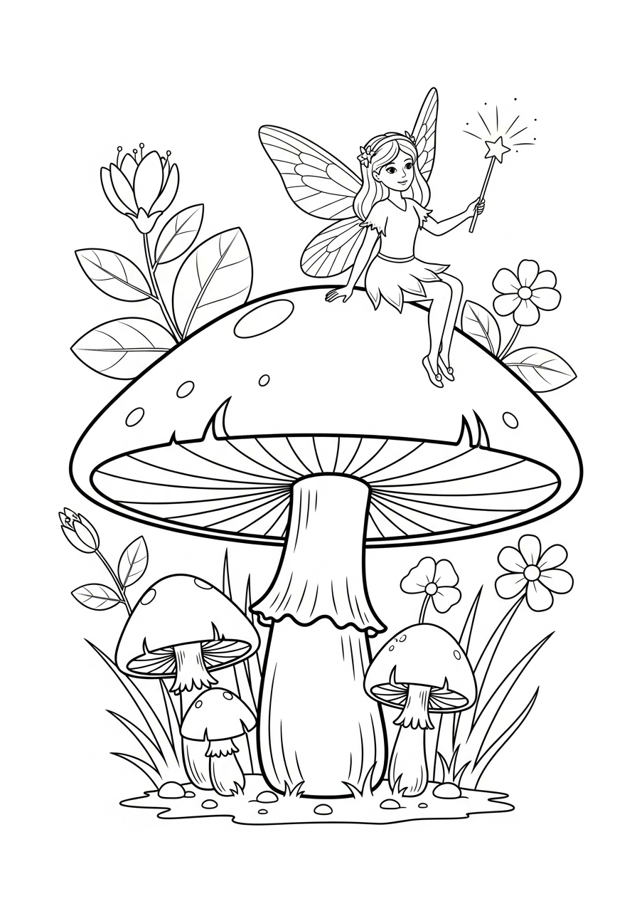 Mushroom Coloring Pages 3 Beautiful fairy sitting on mushroom cap coloring page