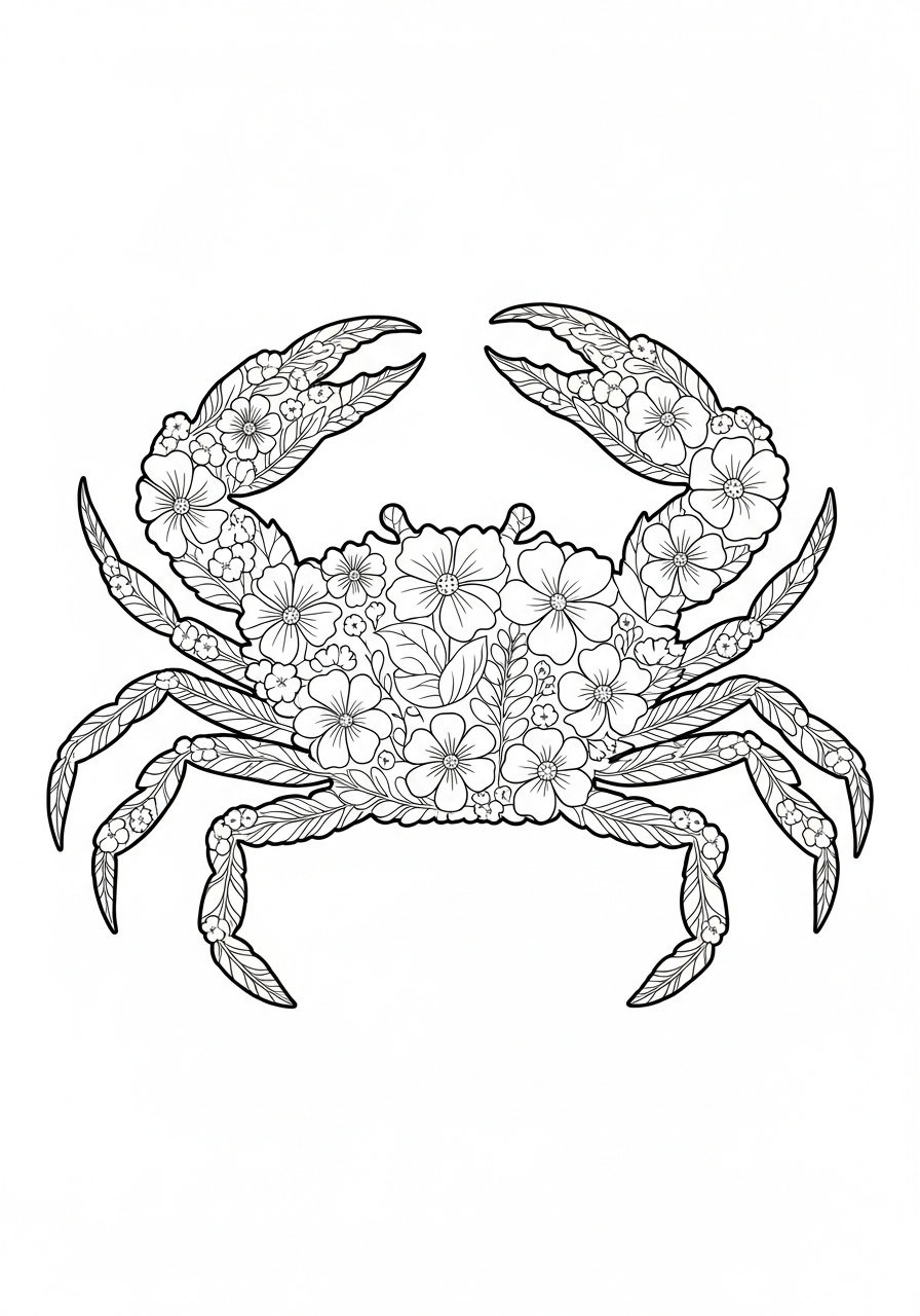 Crab Coloring Pages 5 Beautiful floral flower crab coloring page