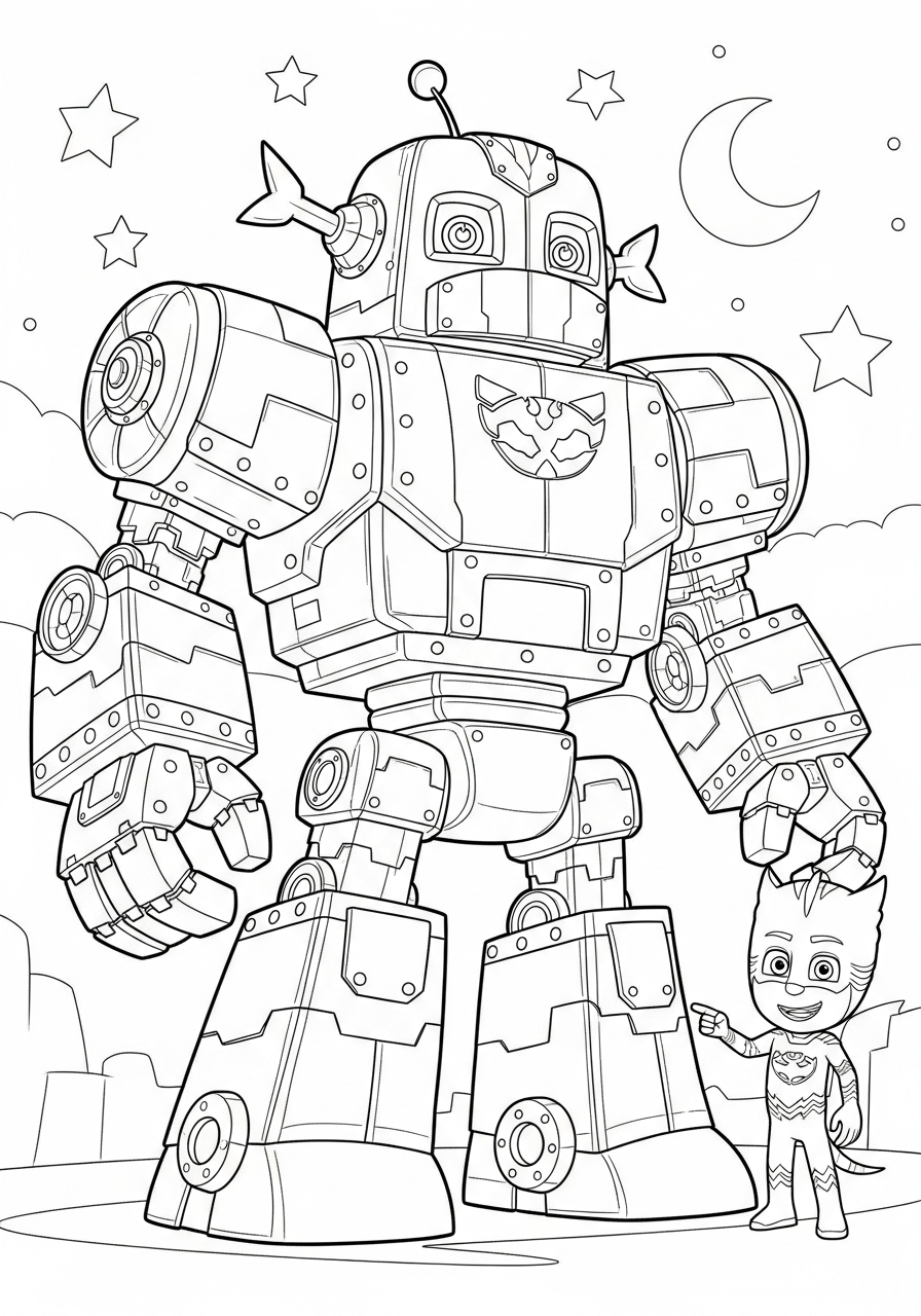 PJ Mask Coloring Pages 2 Big blocky Romeo robot machine coloring page