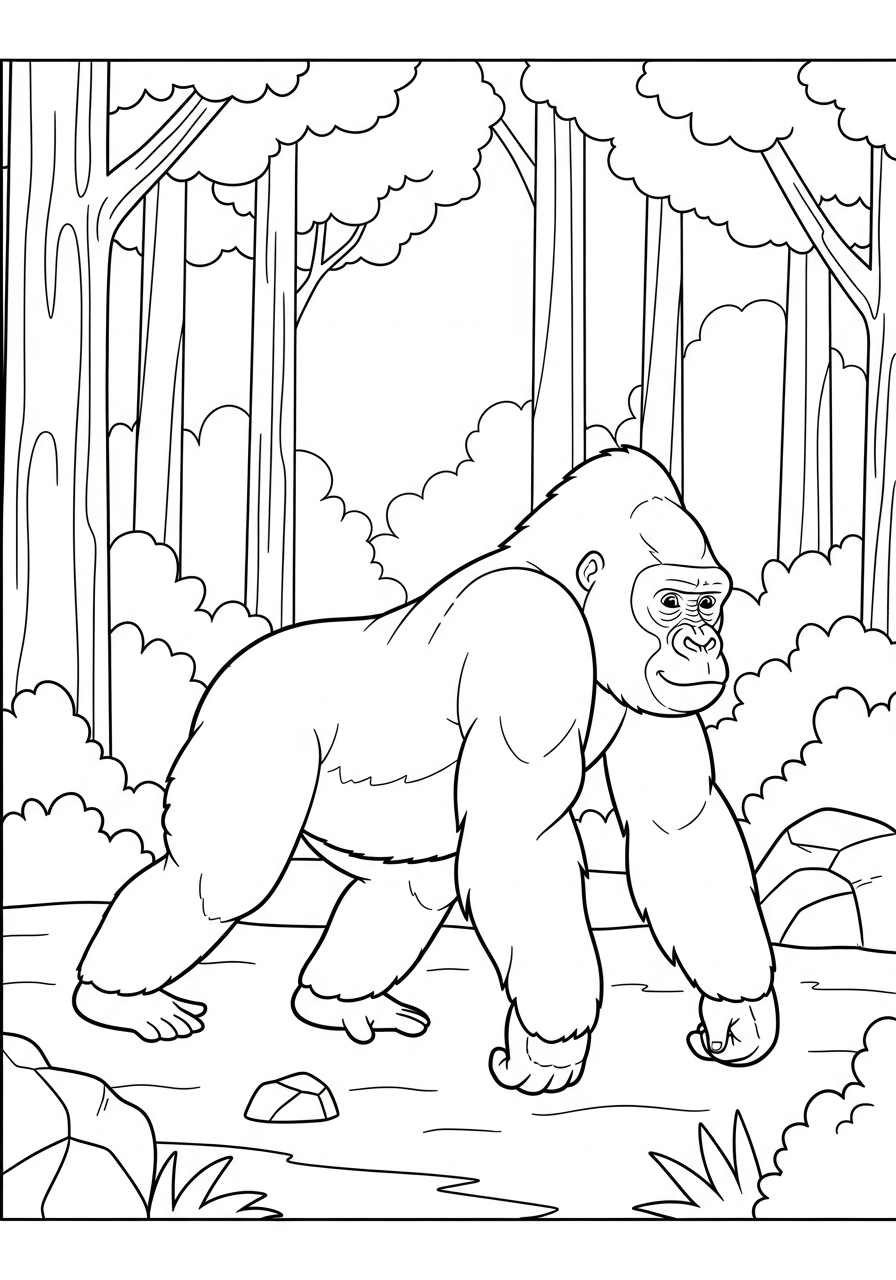 Gorilla Coloring Pages 4 Big gorilla walking on knuckles coloring page