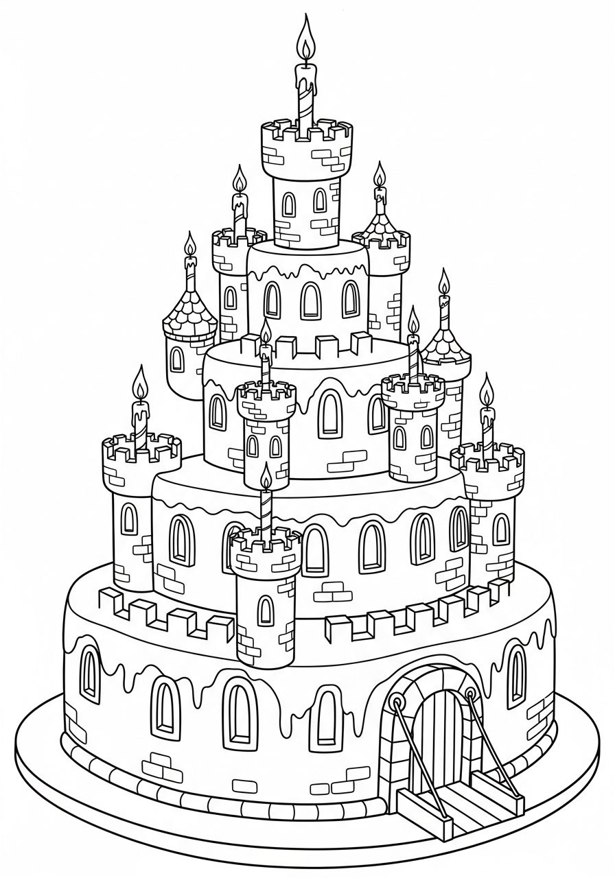Castle Coloring Pages 4 Birthday cake shaped like castle coloring page