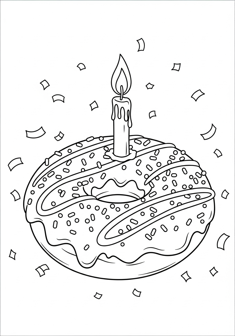 Donut Coloring Pages 4 Birthday celebration donut with candle coloring page