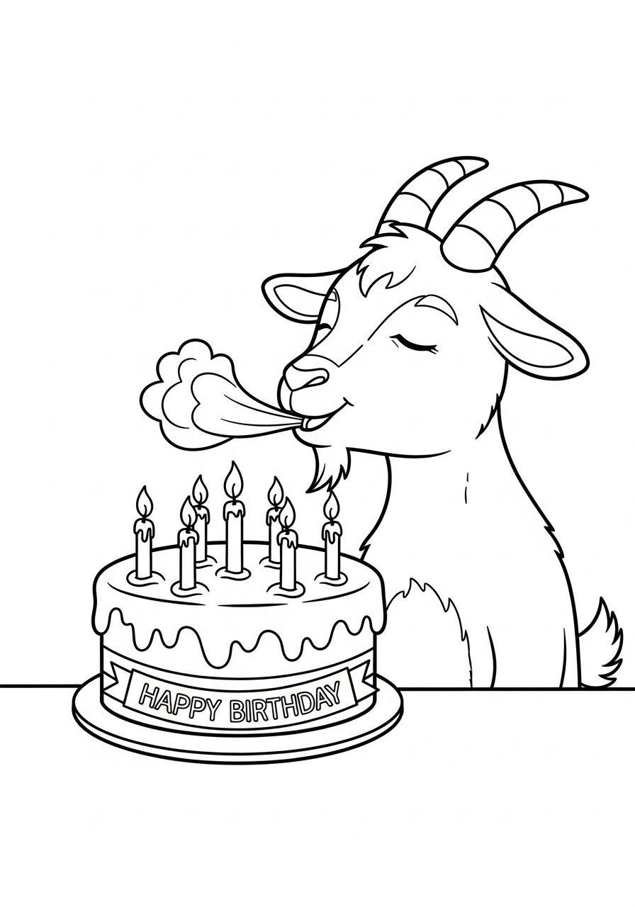 Birthday party goat with cake coloring page