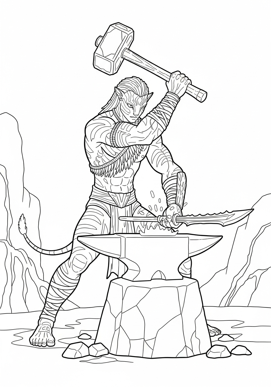 Blacksmith working on anvil Avatar 3 coloring page