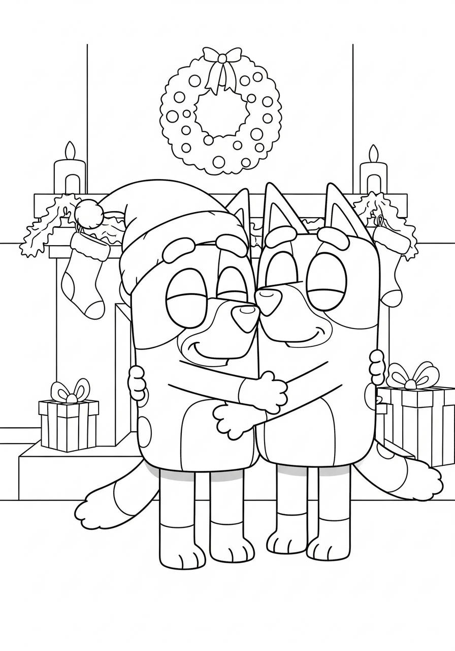 Bluey Christmas Coloring Pages 5 Bluey and Bingo Christmas hug coloring page