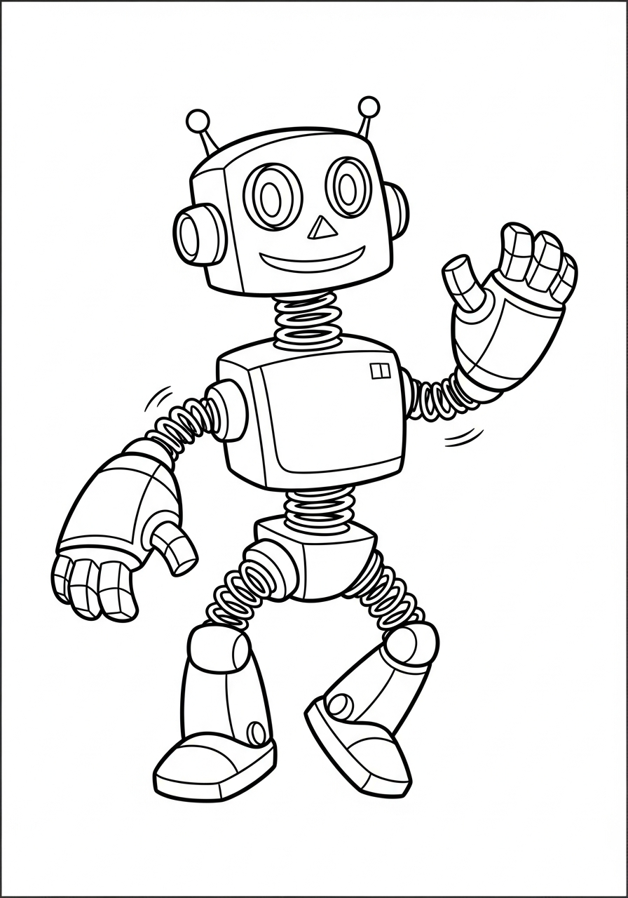 Robot Coloring Pages 5 Bouncy robot on metal springs coloring page