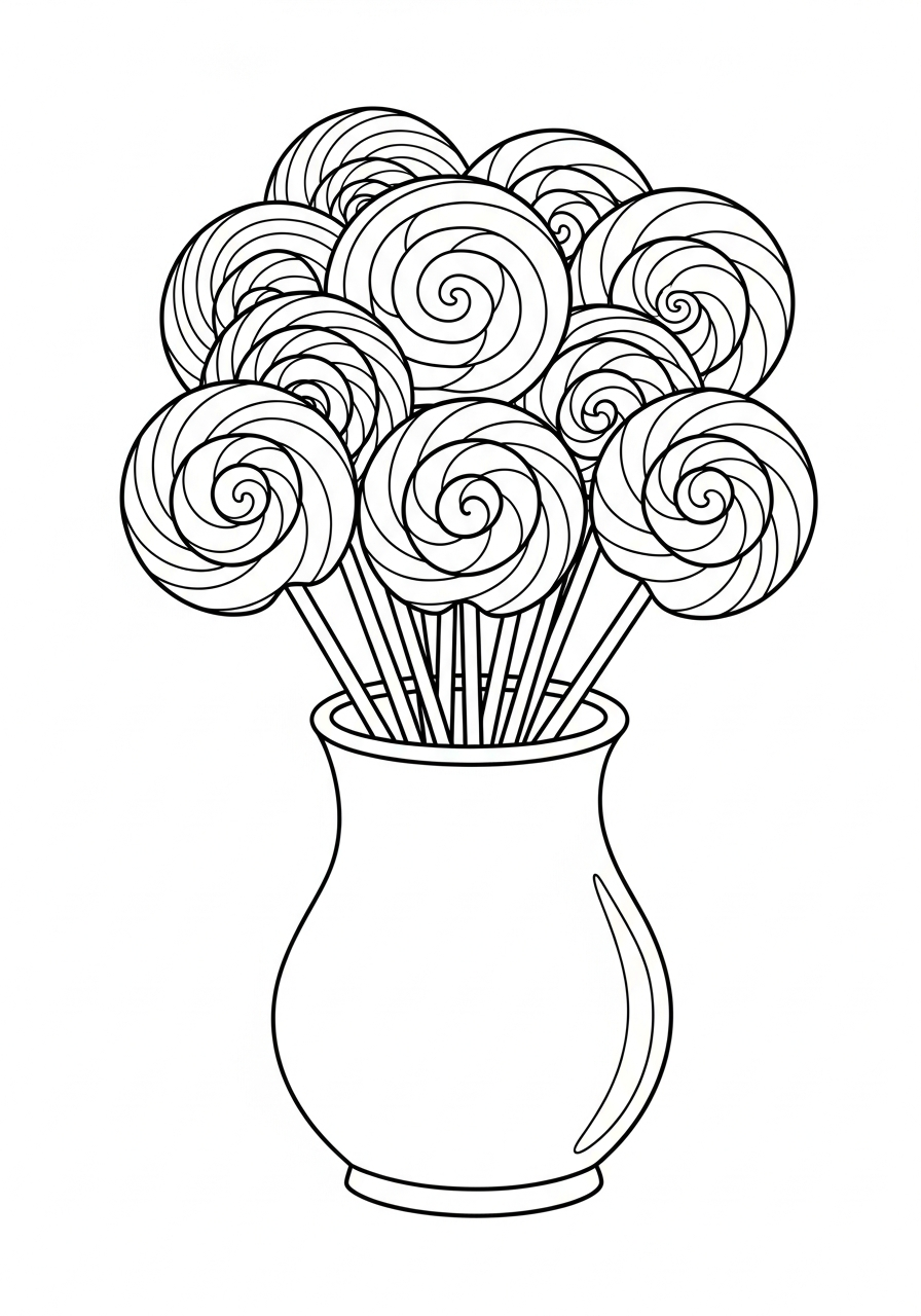 Lollipop Coloring Pages 2 Bouquet of flowers style lollipop coloring page