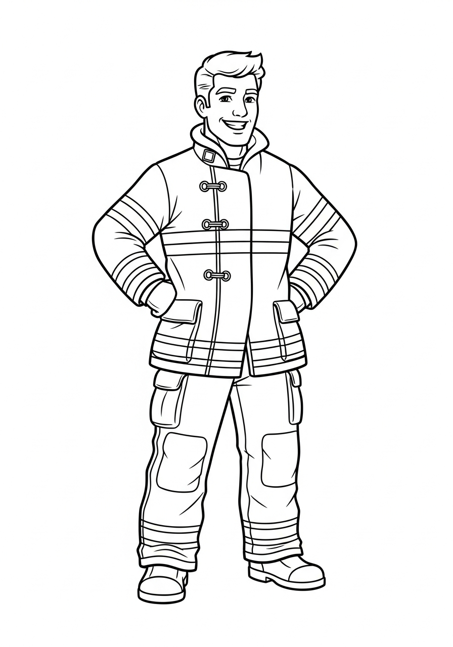 Fire Fighter Coloring Pages 2 Brave male firefighter standing hero coloring page