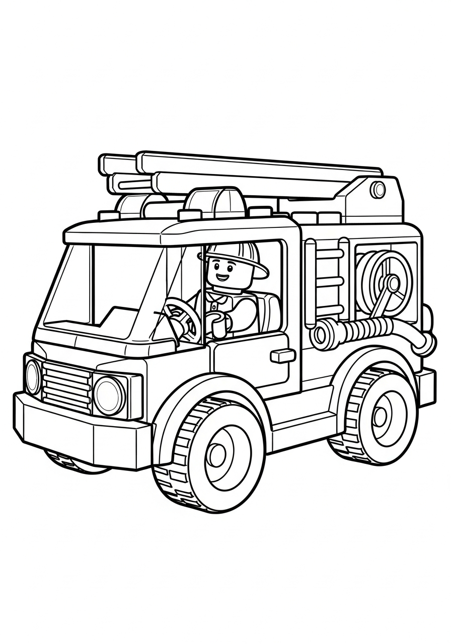 Fire Truck Coloring Pages 3 Brick toy block fire truck coloring page