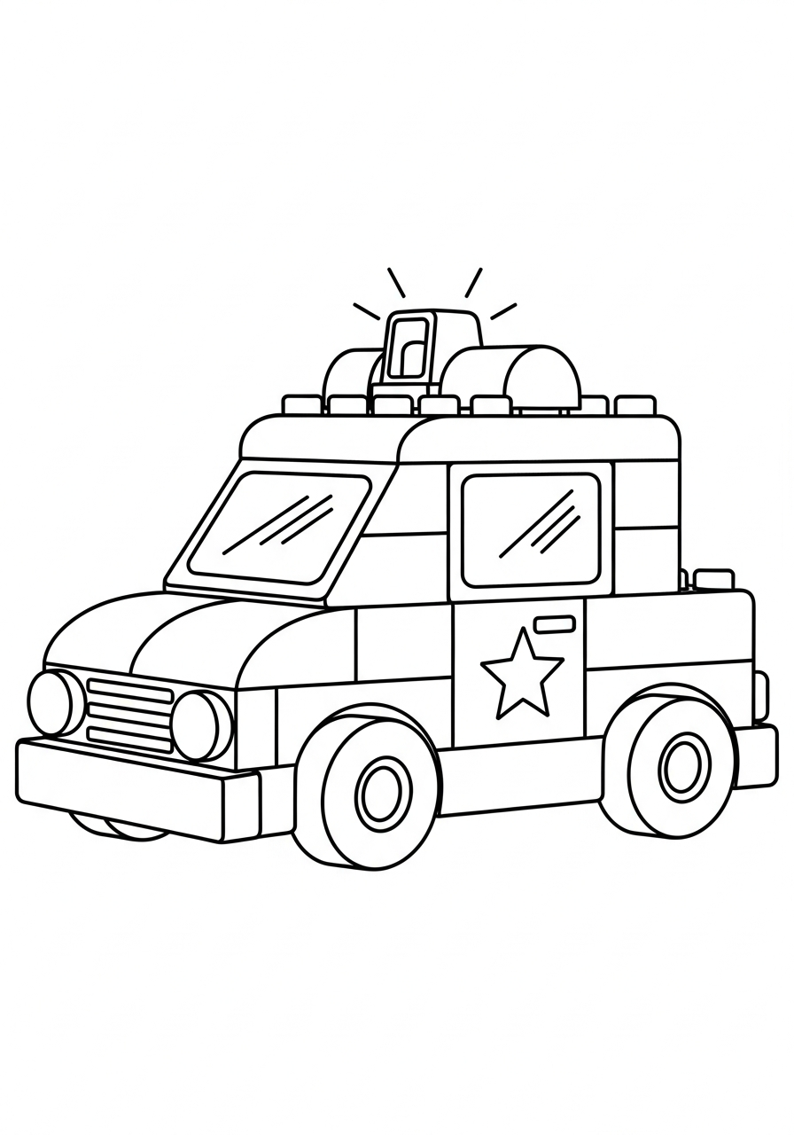 Police Car Coloring Pages 6 Brick toy style police car coloring page