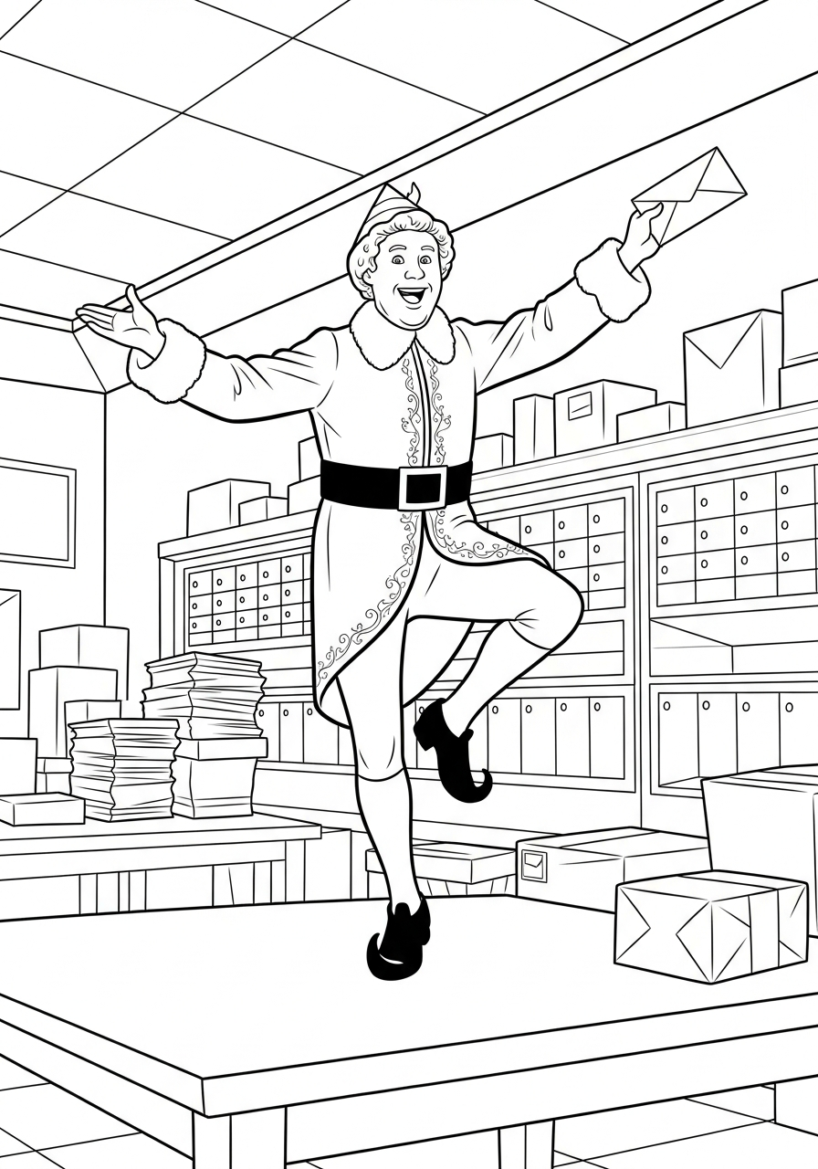 Buddy The Elf Coloring Pages 2 Buddy The Elf dancing mailroom coloring page