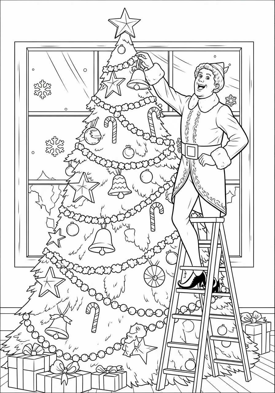 Buddy The Elf Coloring Pages 3 Buddy The Elf decorating tree coloring page