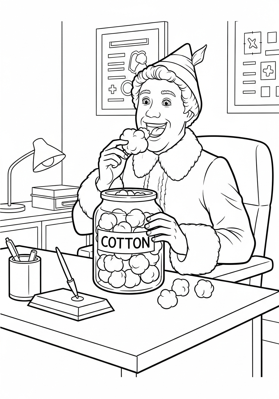Buddy The Elf Coloring Pages 7 Buddy The Elf eating cotton coloring page