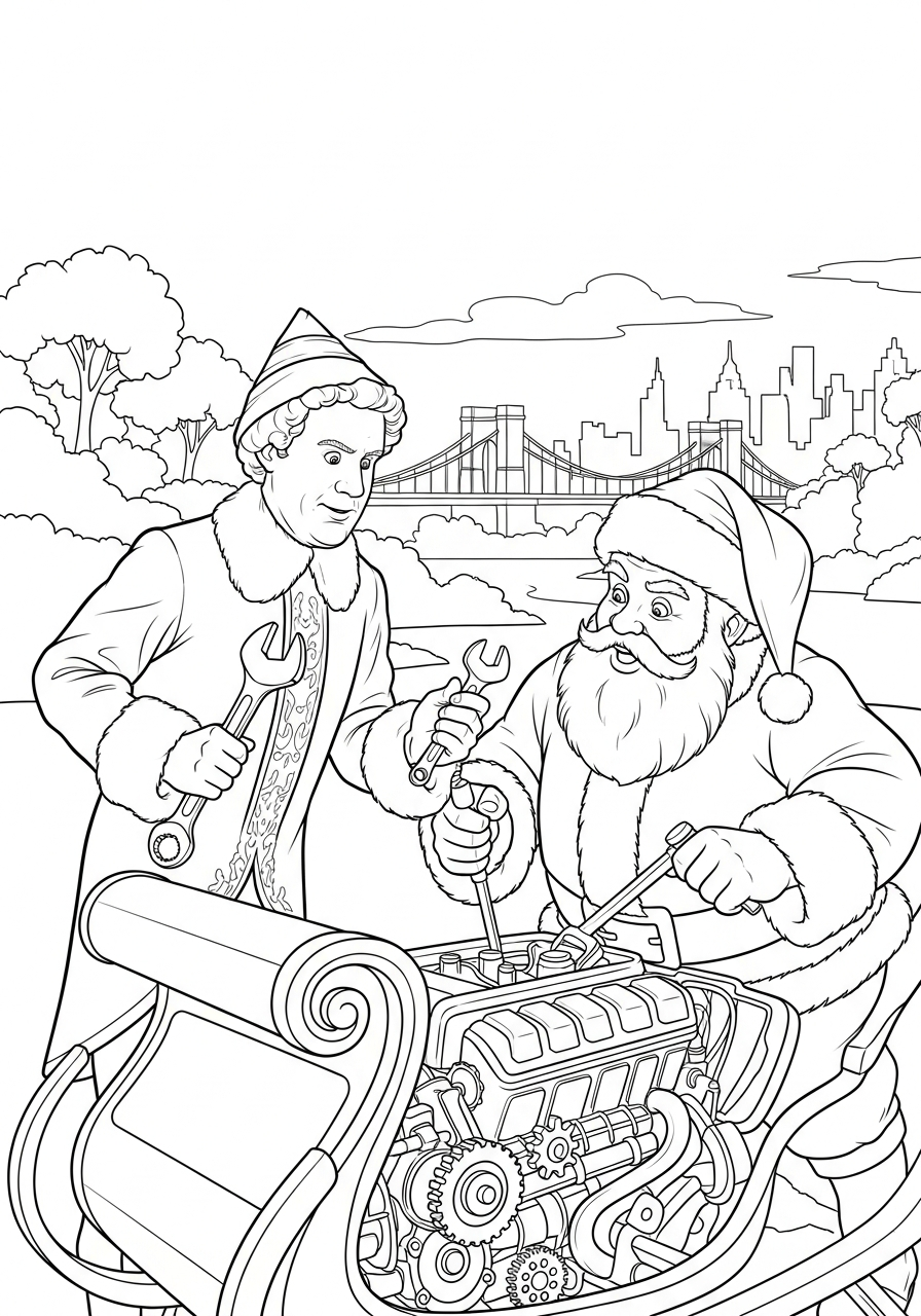 Buddy The Elf Coloring Pages 10 Buddy The Elf fixing sleigh coloring page