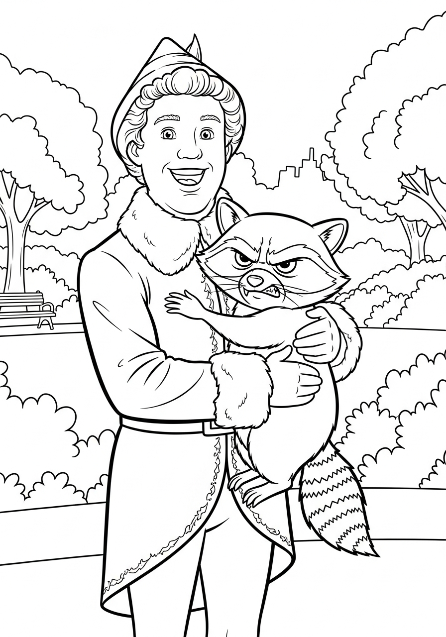 Buddy The Elf Coloring Pages 11 Buddy The Elf hugging raccoon coloring page