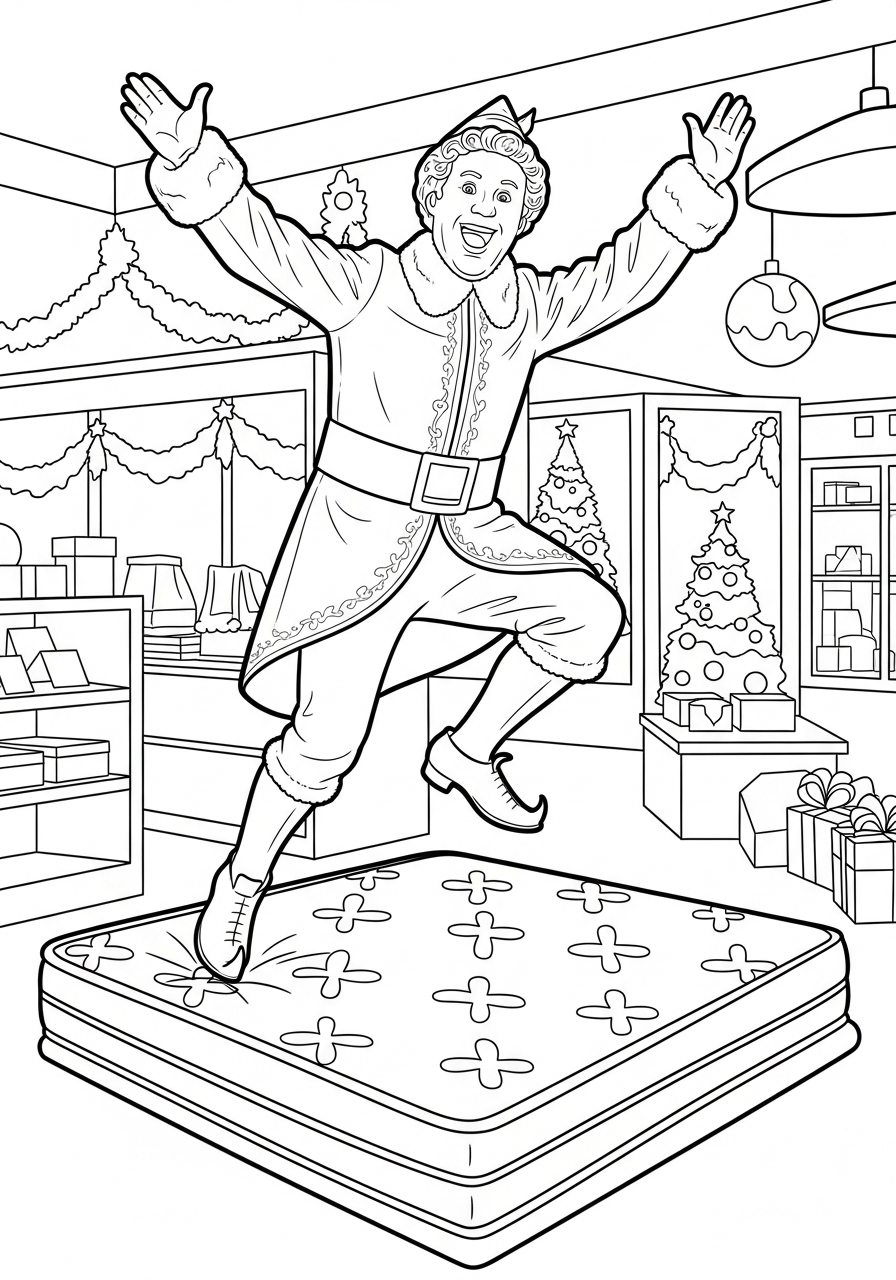Buddy The Elf Coloring Pages 15 Buddy The Elf jumping mattress coloring page