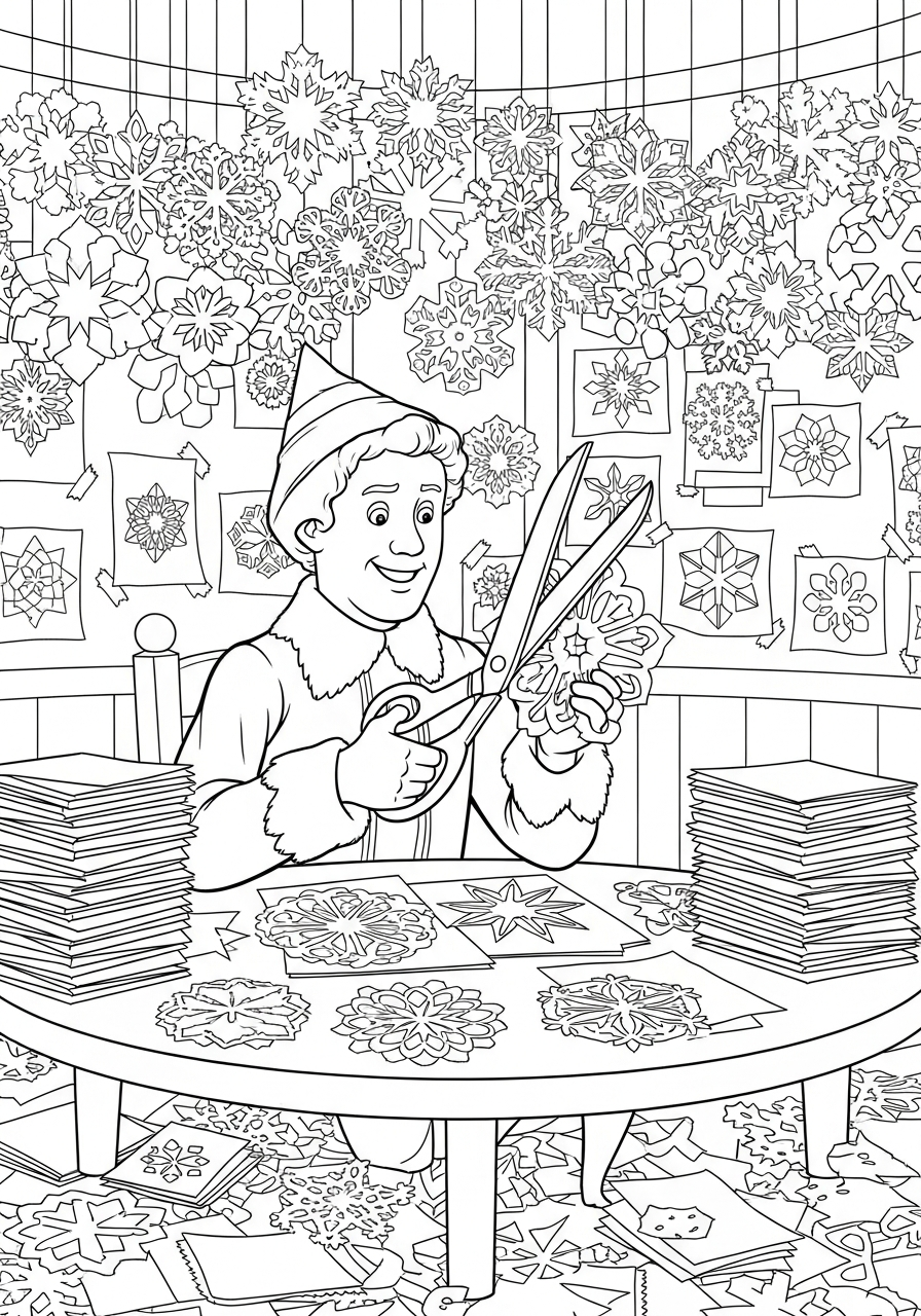 Buddy The Elf Coloring Pages 16 Buddy The Elf making snowflakes coloring page