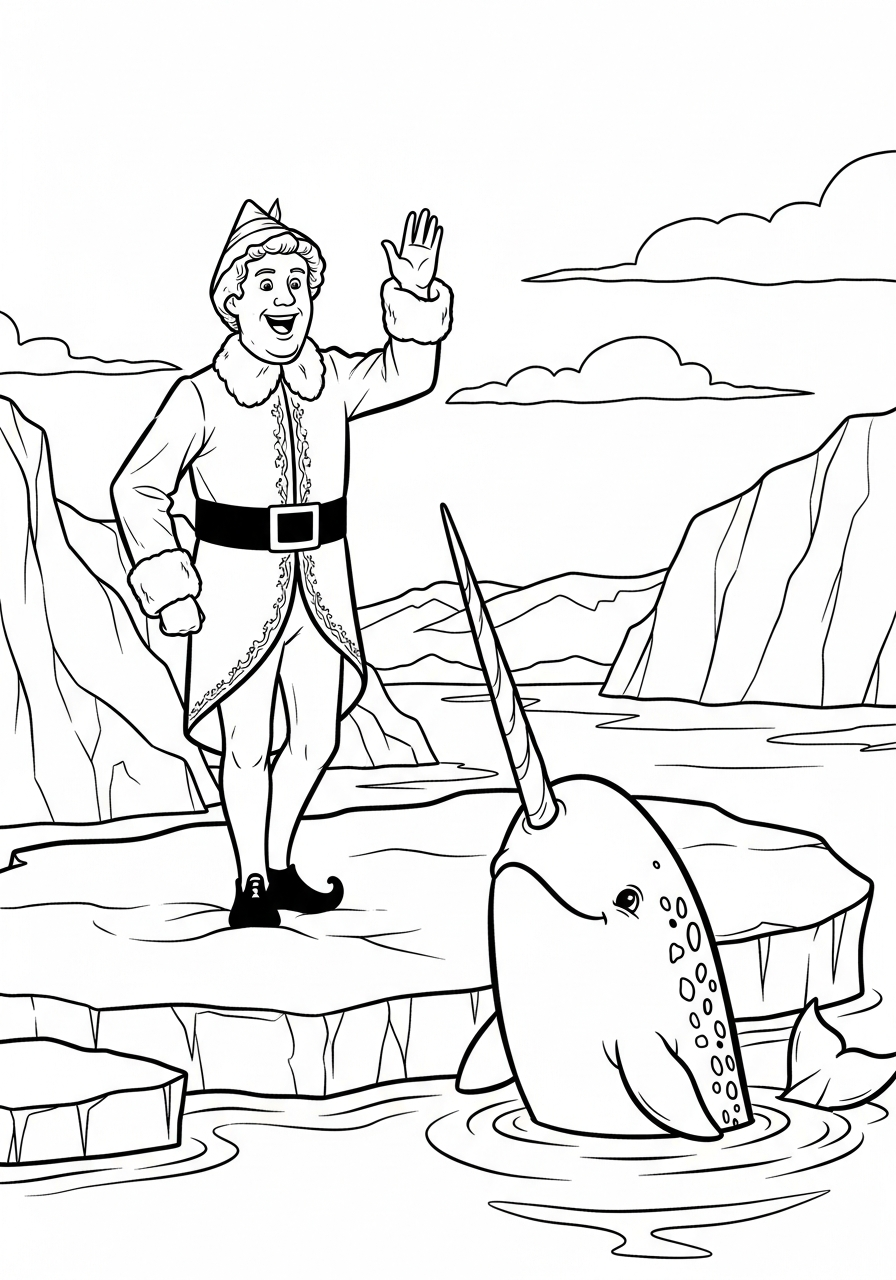 Buddy The Elf Coloring Pages 17 Buddy The Elf meets Narwhal coloring page