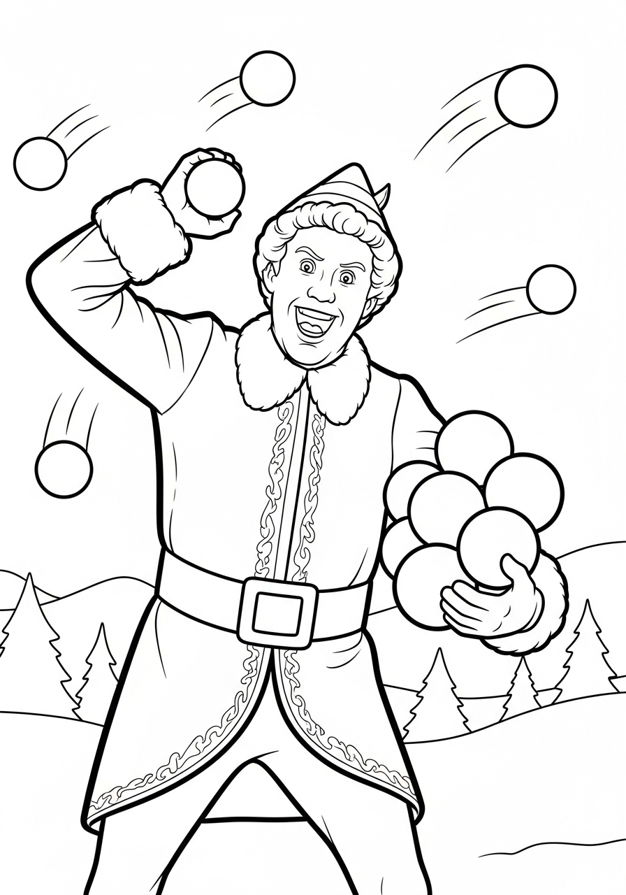 Buddy The Elf Coloring Pages 26 Buddy The Elf snowball fight coloring page
