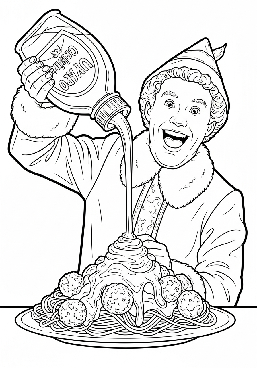 Buddy The Elf Coloring Pages 28 Buddy The Elf syrup spaghetti coloring page