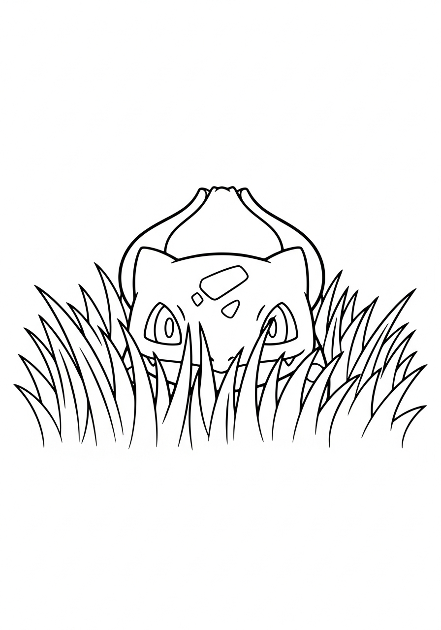 Bulbasaur Coloring Pages 9 Bulbasaur hiding in grass coloring page