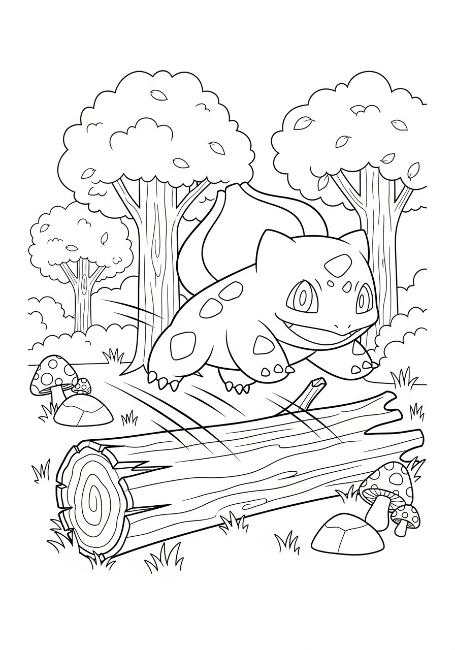 Bulbasaur Coloring Pages 11 Bulbasaur jumping over log coloring page