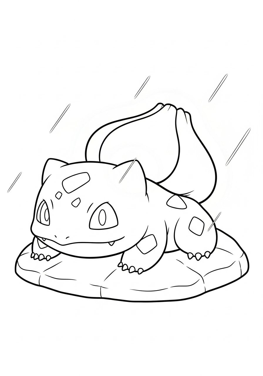 Bulbasaur Coloring Pages 13 Bulbasaur sunbathing on rock coloring page