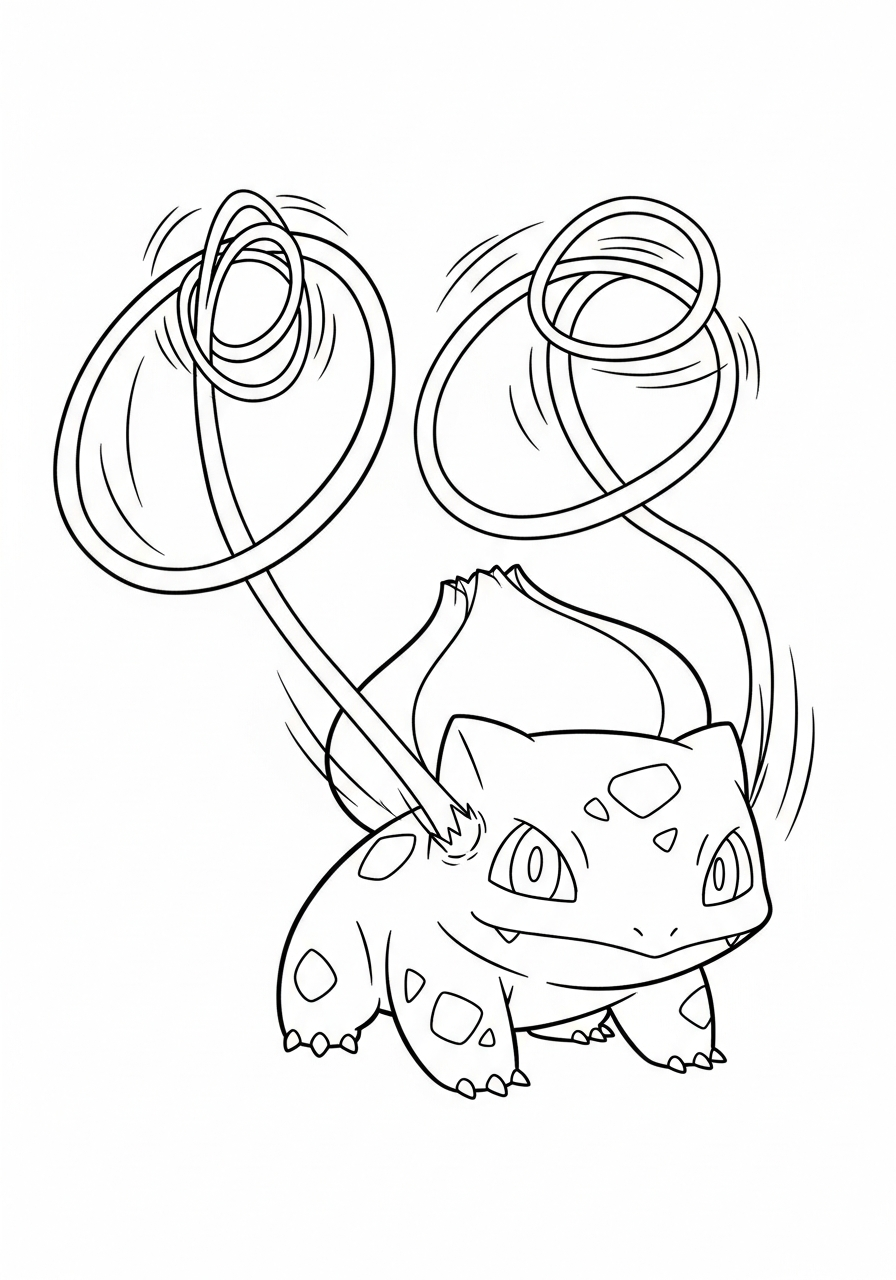Bulbasaur Coloring Pages 14 Bulbasaur vine whip attack coloring page