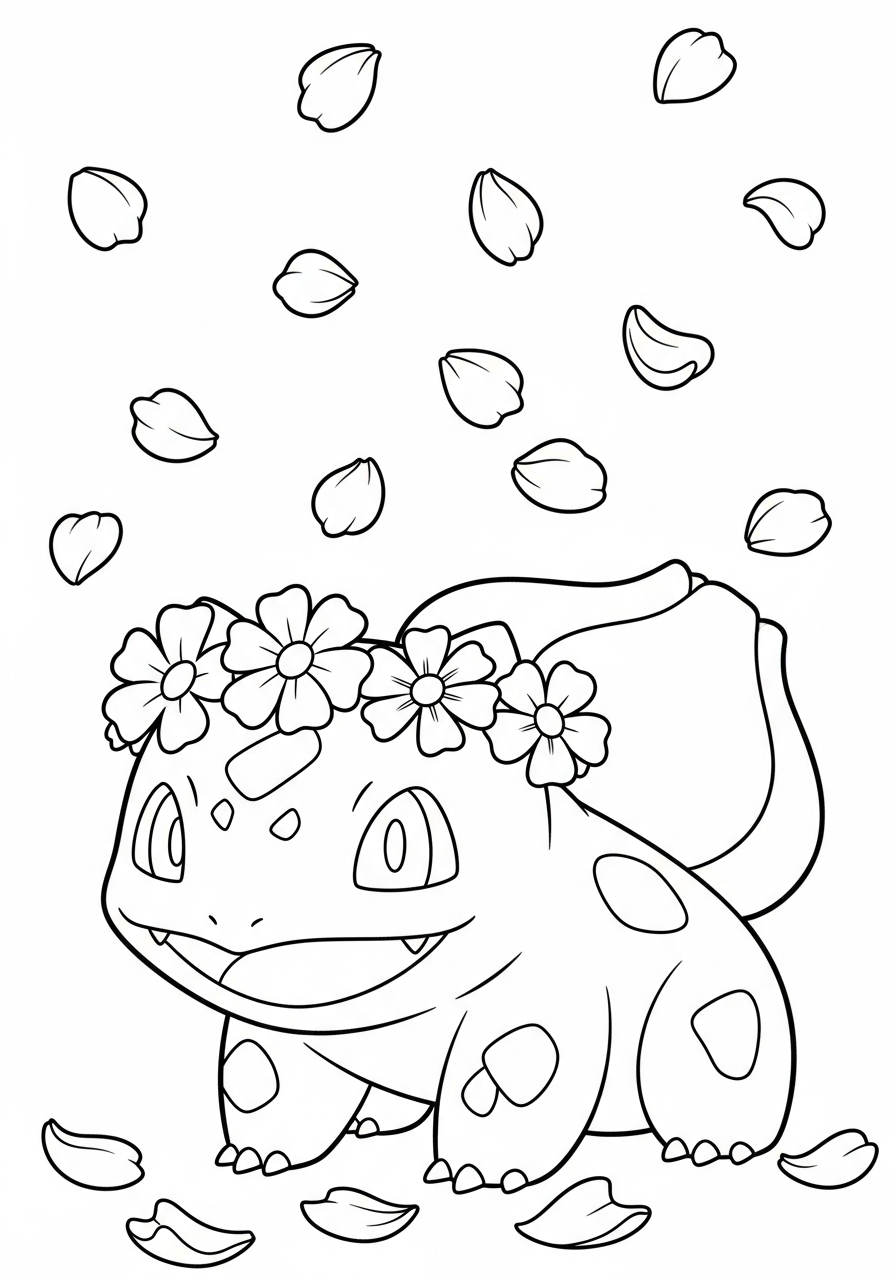 Bulbasaur Coloring Pages 16 Bulbasaur wearing flower crown coloring page