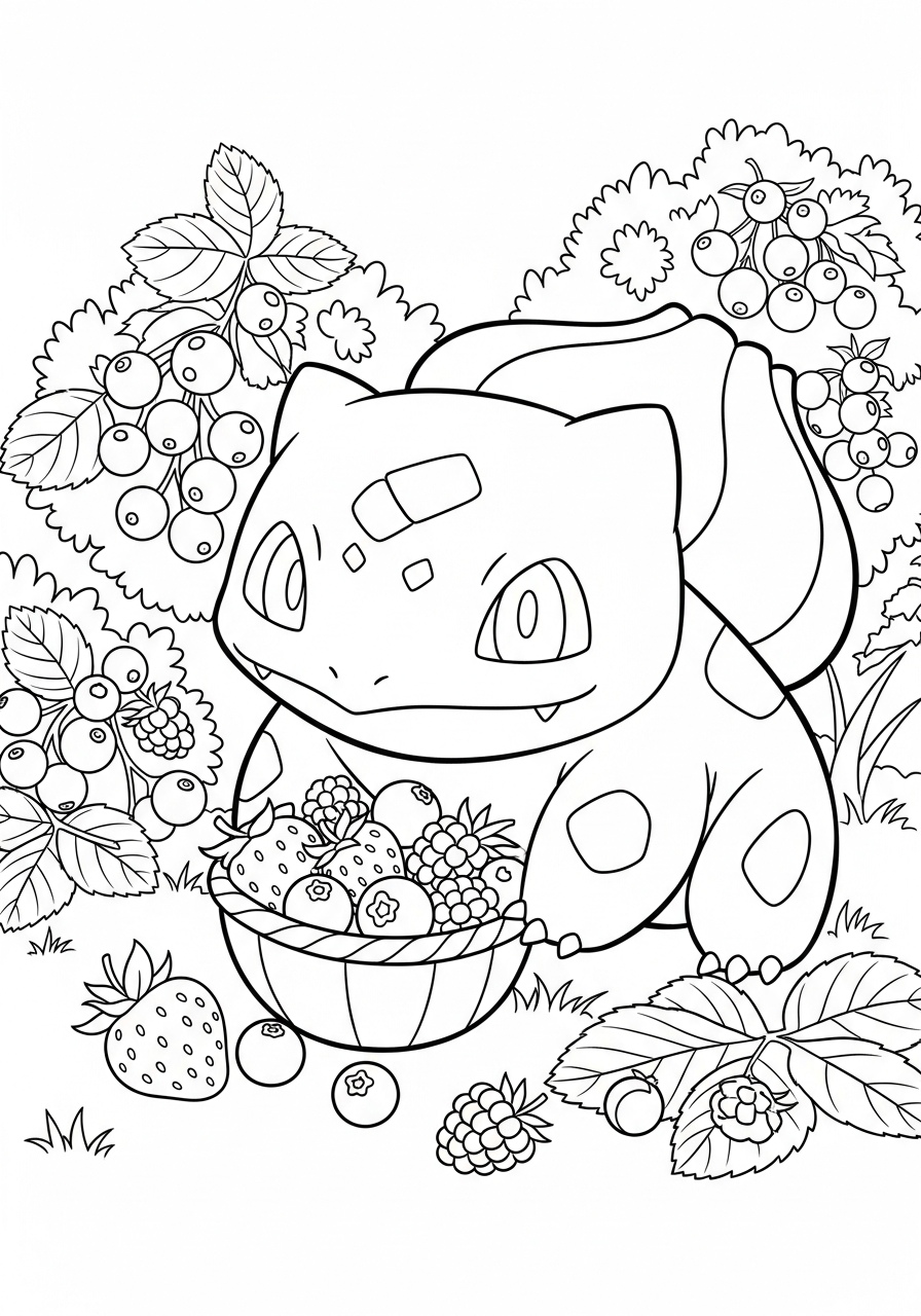 Bulbasaur Coloring Pages 17 Bulbasaur with berry basket coloring page
