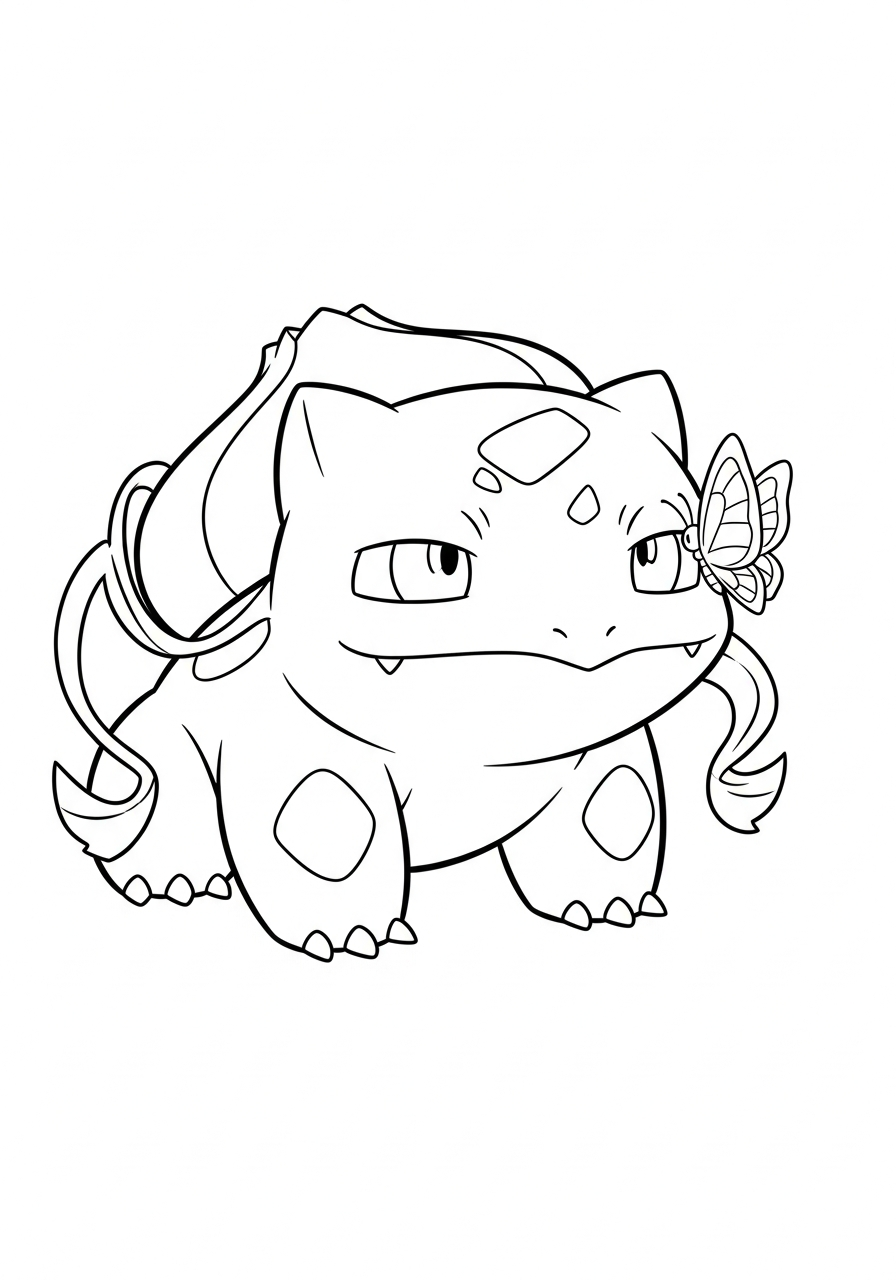 Bulbasaur Coloring Pages 18 Bulbasaur with butterfly on nose coloring page