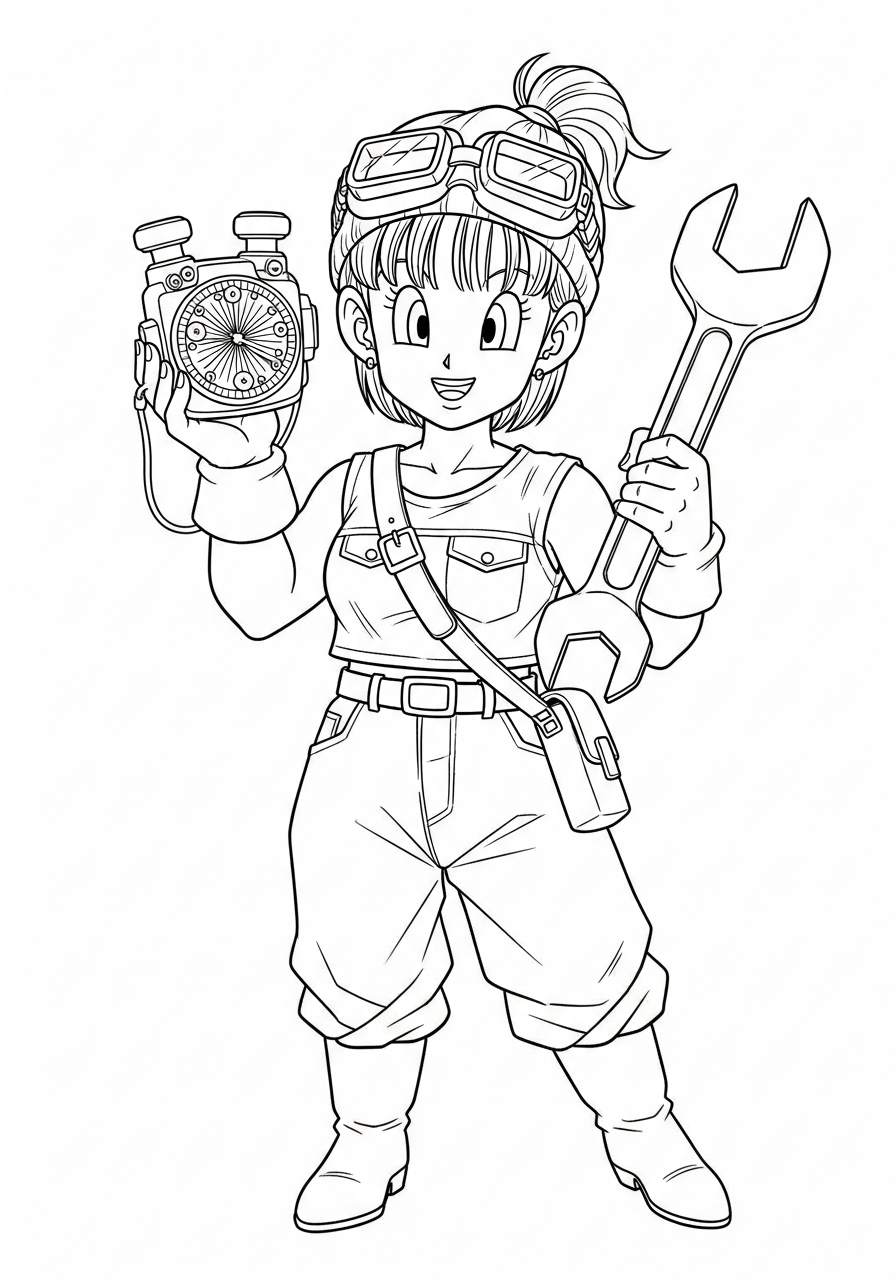 Bulma holding tech dragon radar coloring page