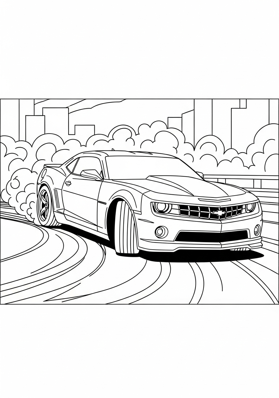 Bumblebee Coloring Pages 4 Bumblebee Camaro drifting fast car coloring page
