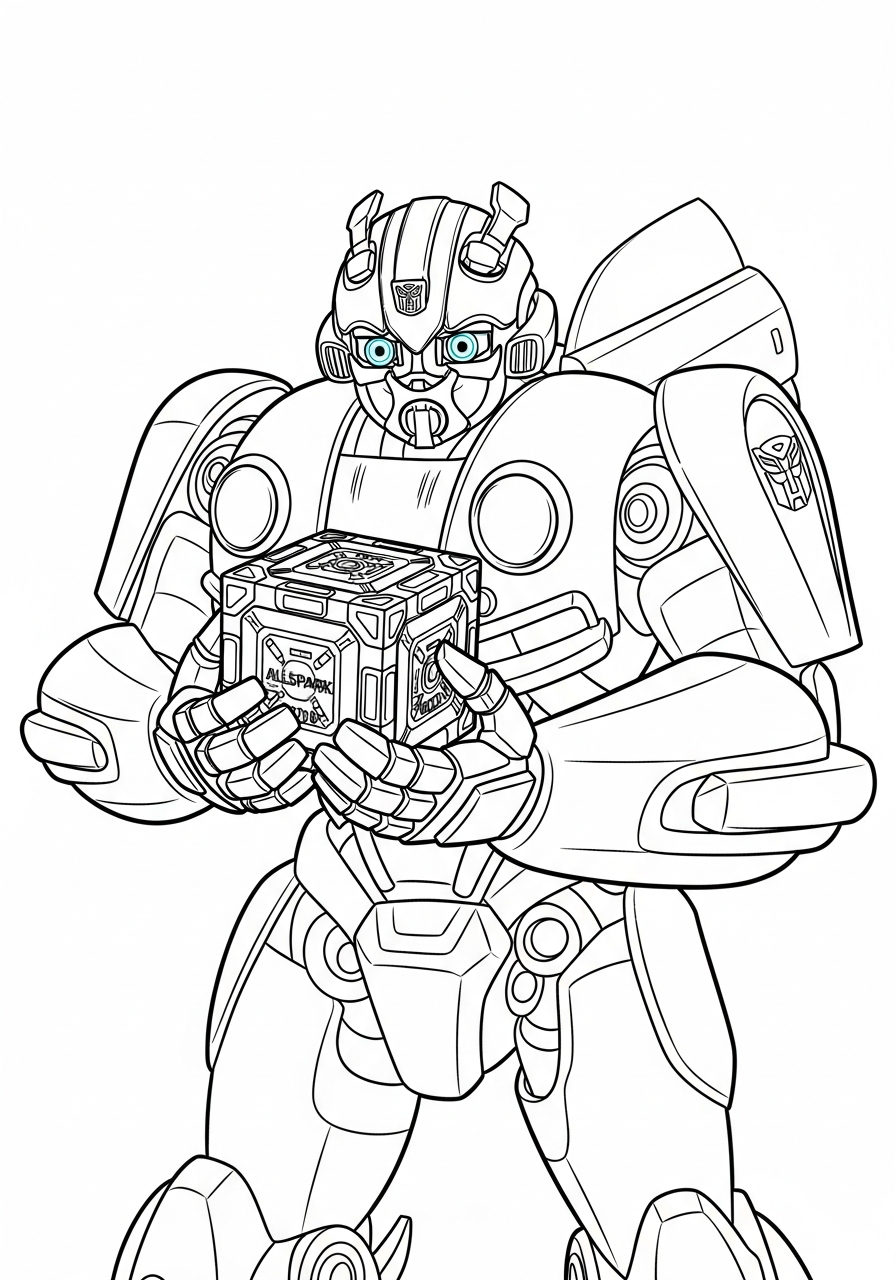 Bumblebee Coloring Pages 8 Bumblebee holding the AllSpark cube coloring page