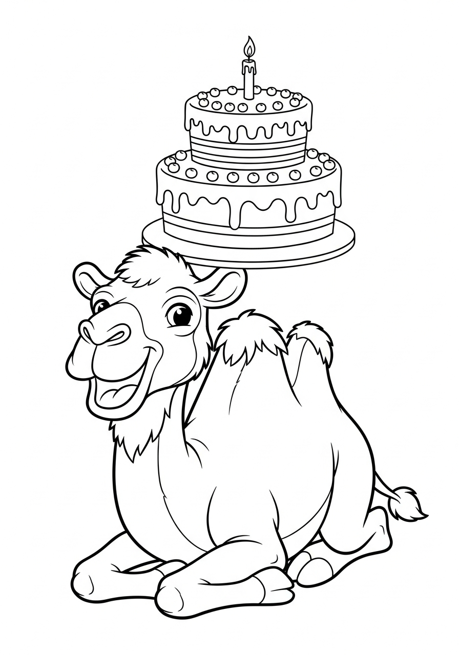 Camel with cake on hump coloring page