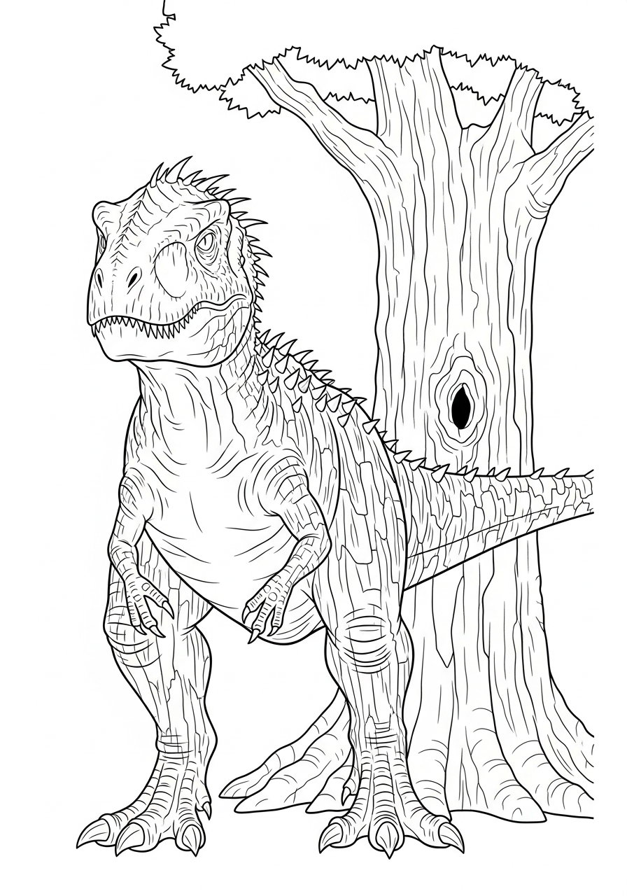 Indominus Rex Coloring Pages 3 Camouflaged Indominus Rex blending in coloring page