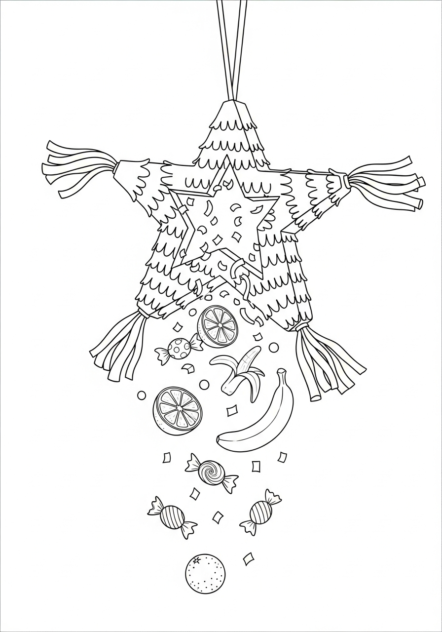 Las Posadas Coloring Pages 4 Candy falling from broken piñata coloring page