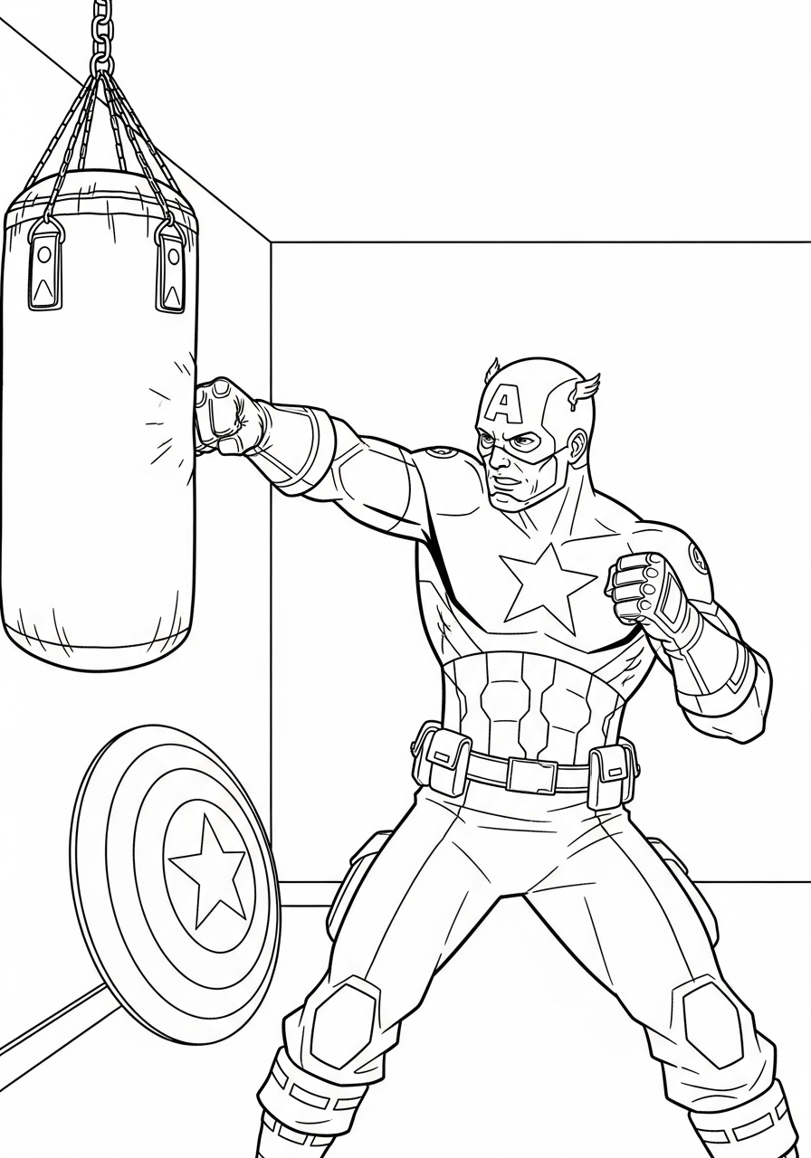 Captain America Coloring Pages 4 Captain America boxing training gym coloring page