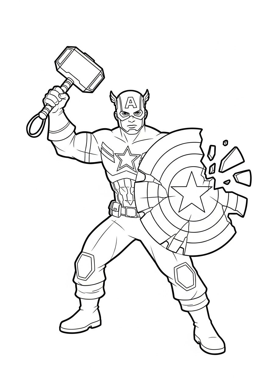 Captain America Coloring Pages 8 Captain America holding Thor hammer coloring page