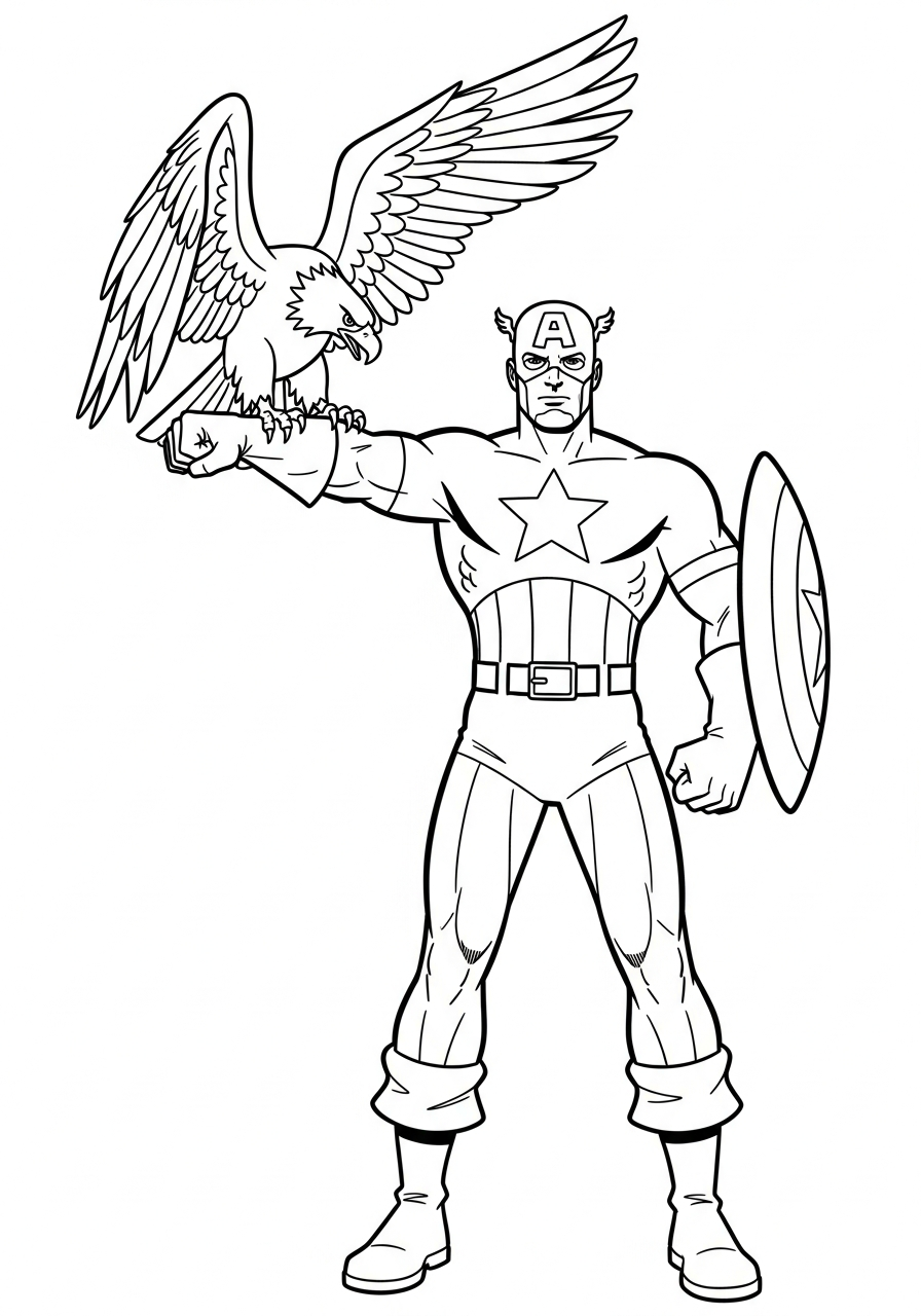 Captain America Coloring Pages 7 Captain America holding bald eagle coloring page