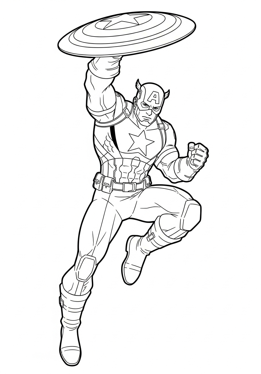 Captain America Coloring Pages 9 Captain America leaping jumping attack coloring page