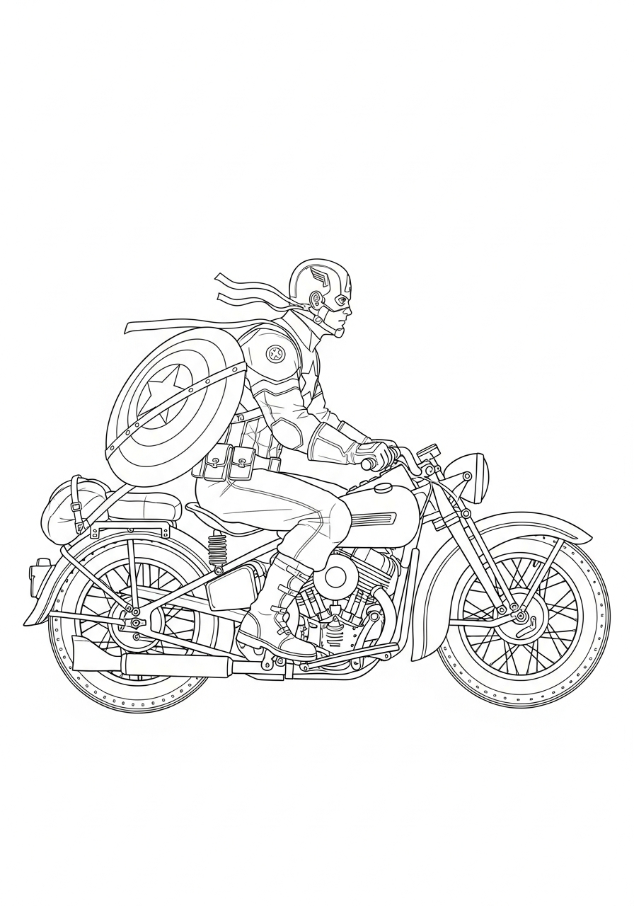 Captain America Coloring Pages 12 Captain America riding vintage motorcycle coloring page