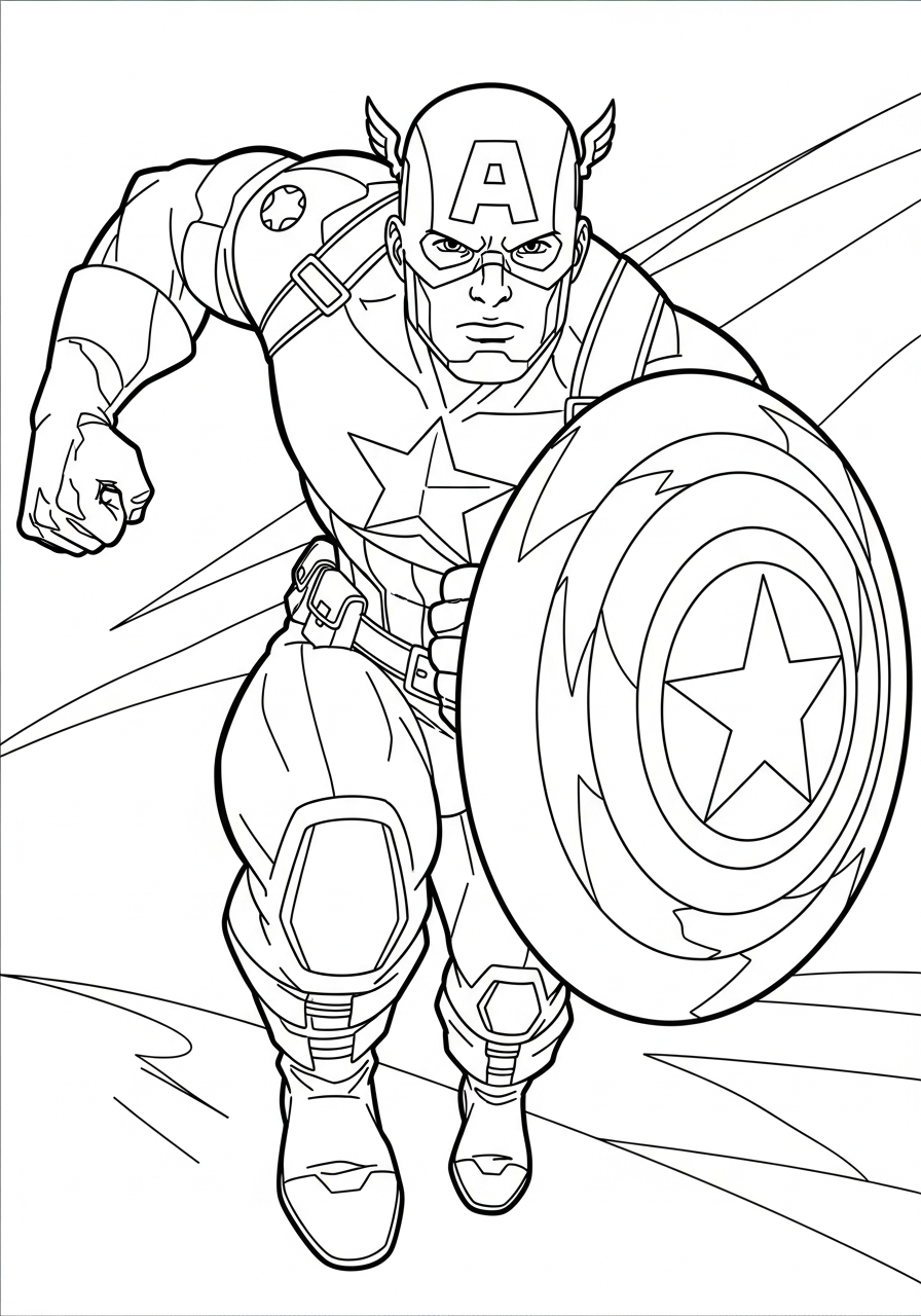 Captain America Coloring Pages 13 Captain America running charging forward coloring page