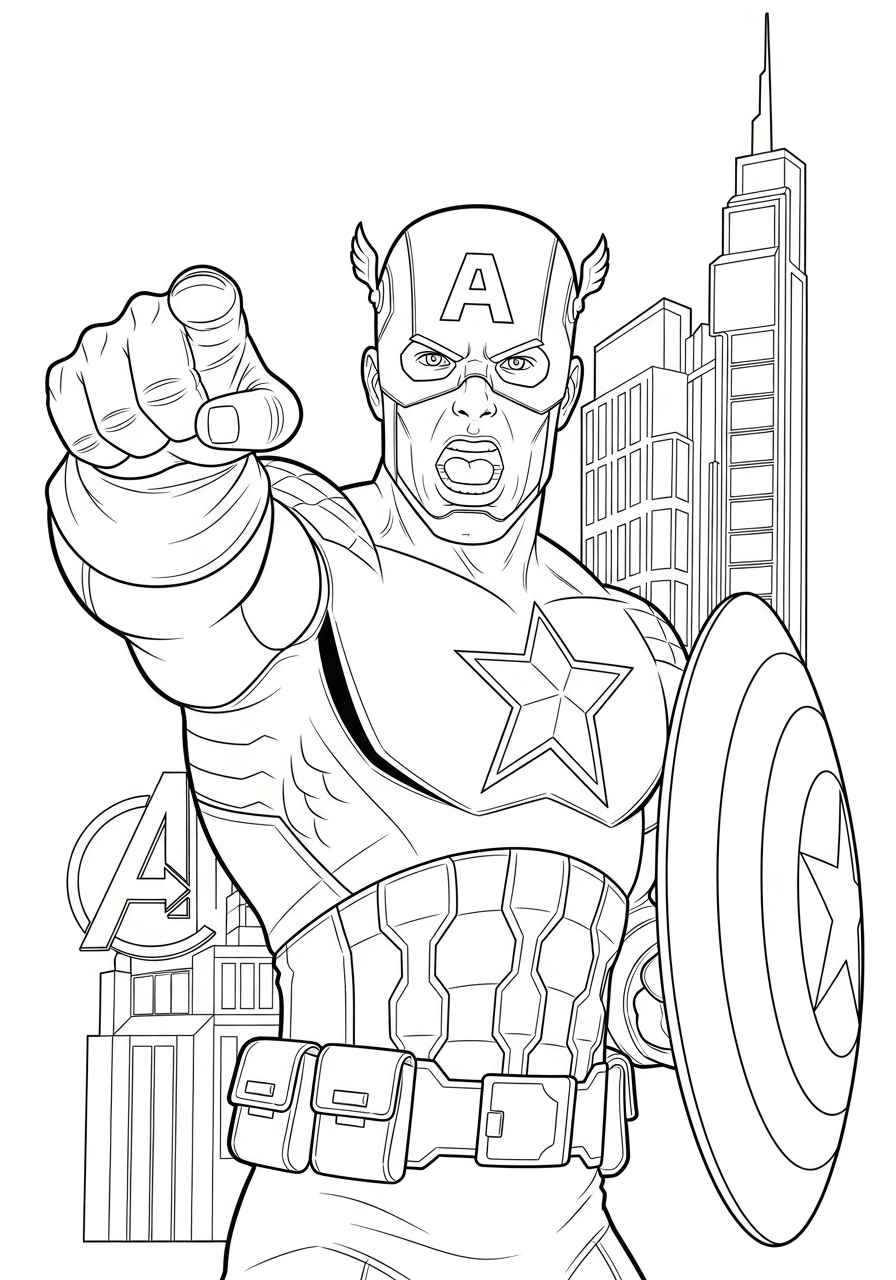 Captain America Coloring Pages 14 Captain America shouting assemble avengers coloring page