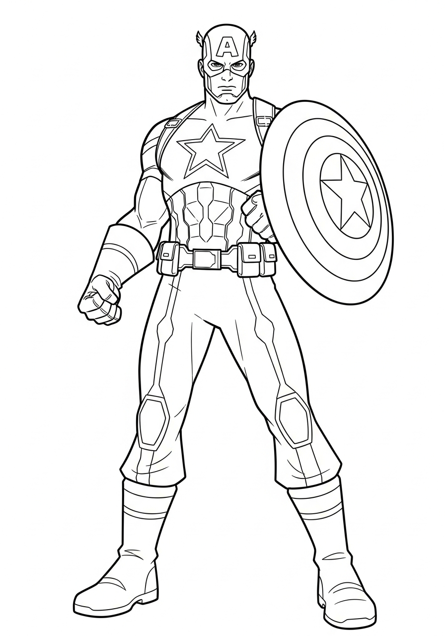 Captain America Coloring Pages 15 Captain America standing tall heroic coloring page