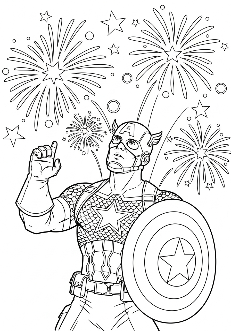 Captain America Coloring Pages 16 Captain America watching holiday fireworks coloring page