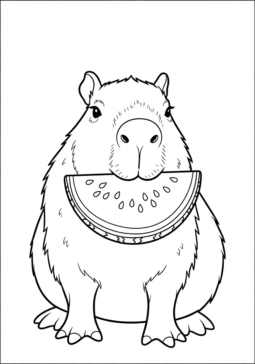 Capybara Coloring Pages 5 Capybara eating watermelon slice coloring page