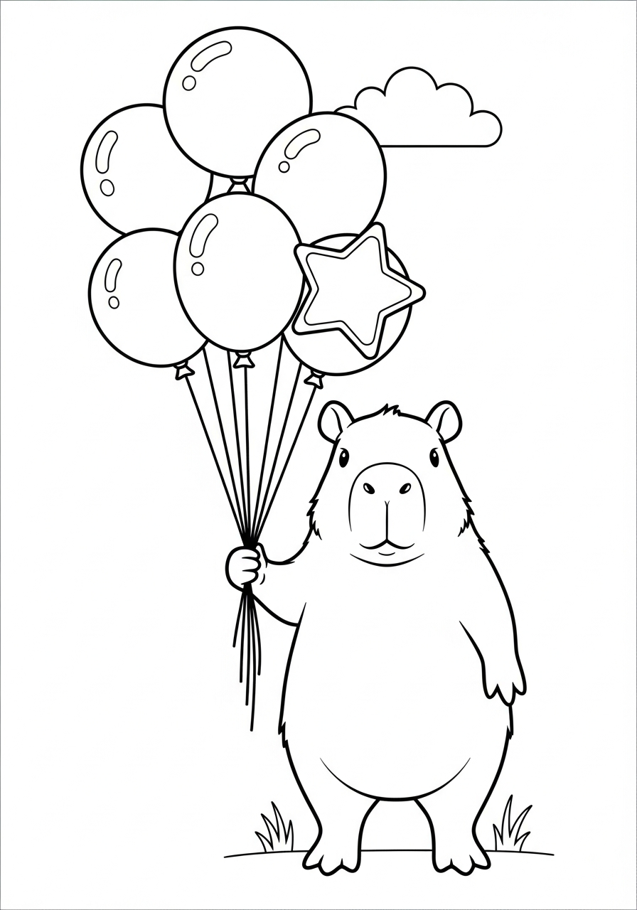 Capybara Coloring Pages 6 Capybara holding floating balloons coloring page