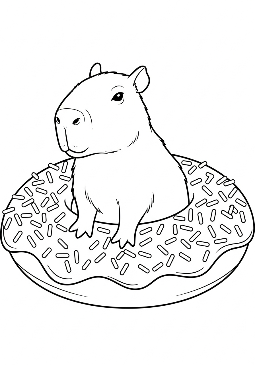 Capybara Coloring Pages 9 Capybara inside giant donut coloring page
