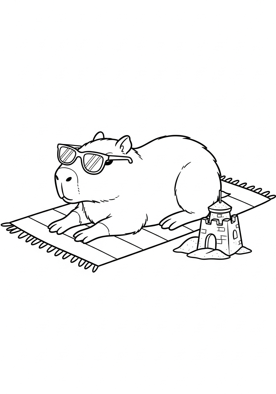 Capybara Coloring Pages 10 Capybara relaxing on beach coloring page